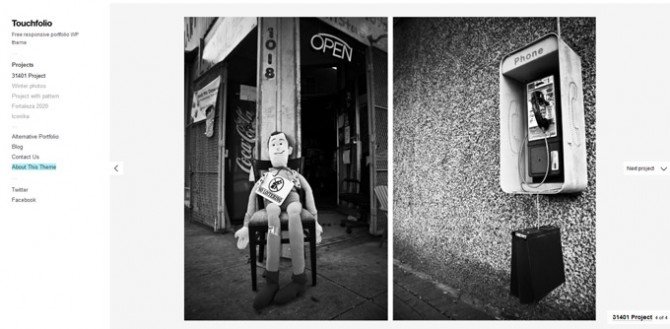 Une image monochrome représentant un téléphone et un panneau de signalisation, mettant en valeur l'attrait esthétique de Touchfolio.
